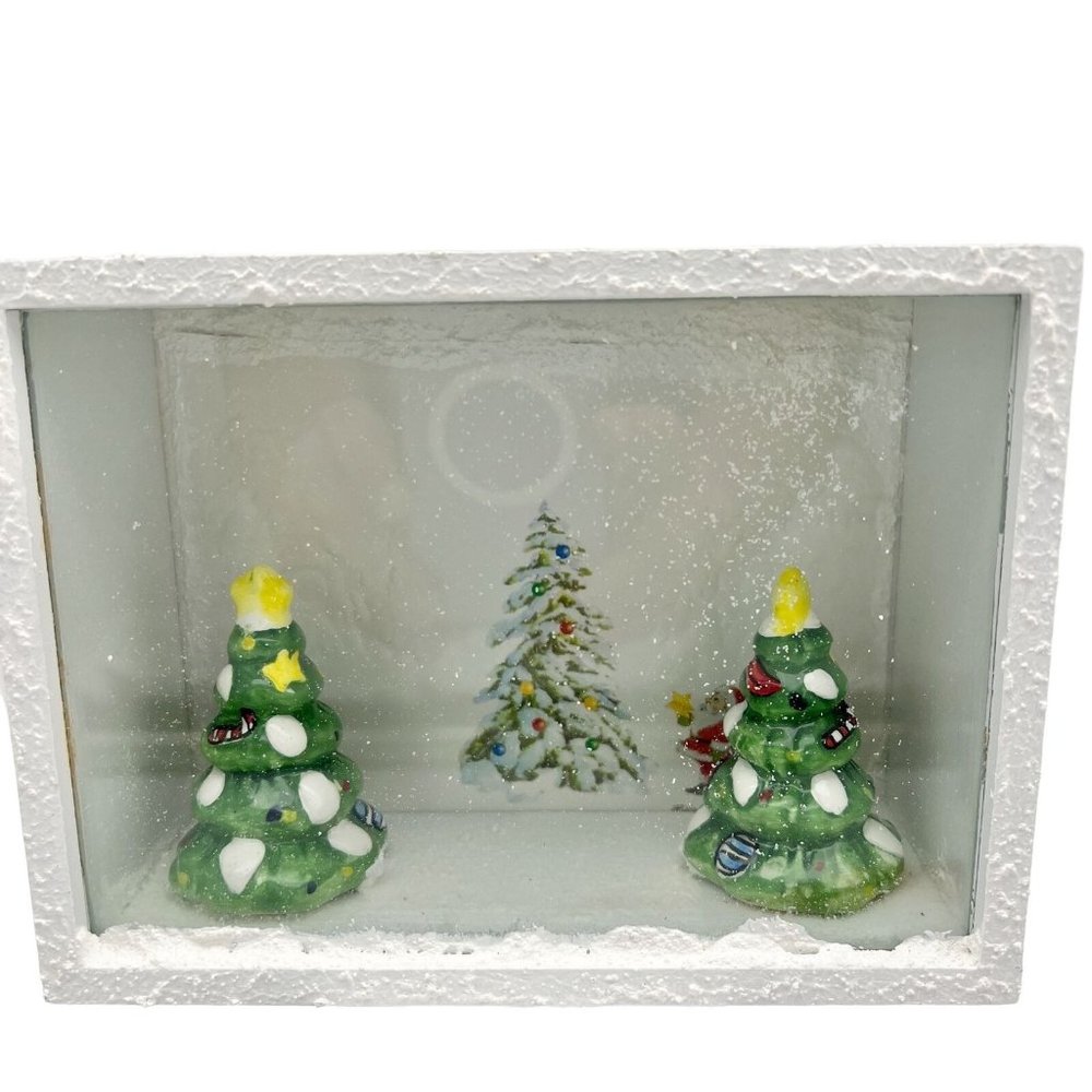 Hand Crafted Shadow Box 7.5 x 5.5 x 3 White Trees Christmas Mixed Media
